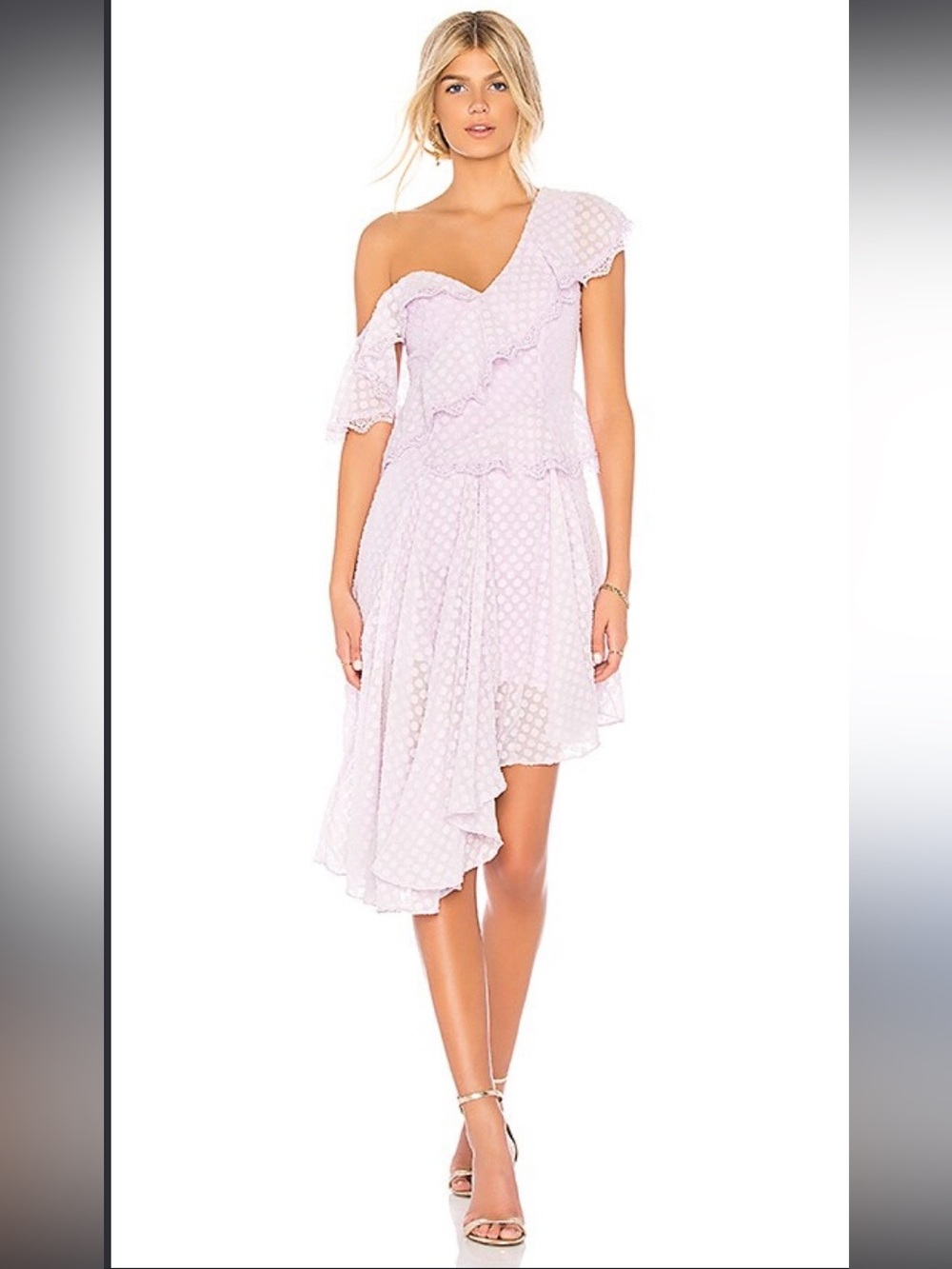 Revolve x Bardot Seniorita Pastel Lilac One-Shoulder Asymmetrical Ruffle Dress